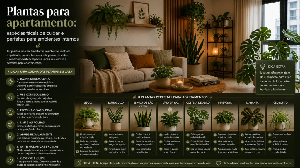 Plantas para apartamento com espécies resistentes, modernas e fáceis de cuidar para deixar sua casa mais aconchegante.