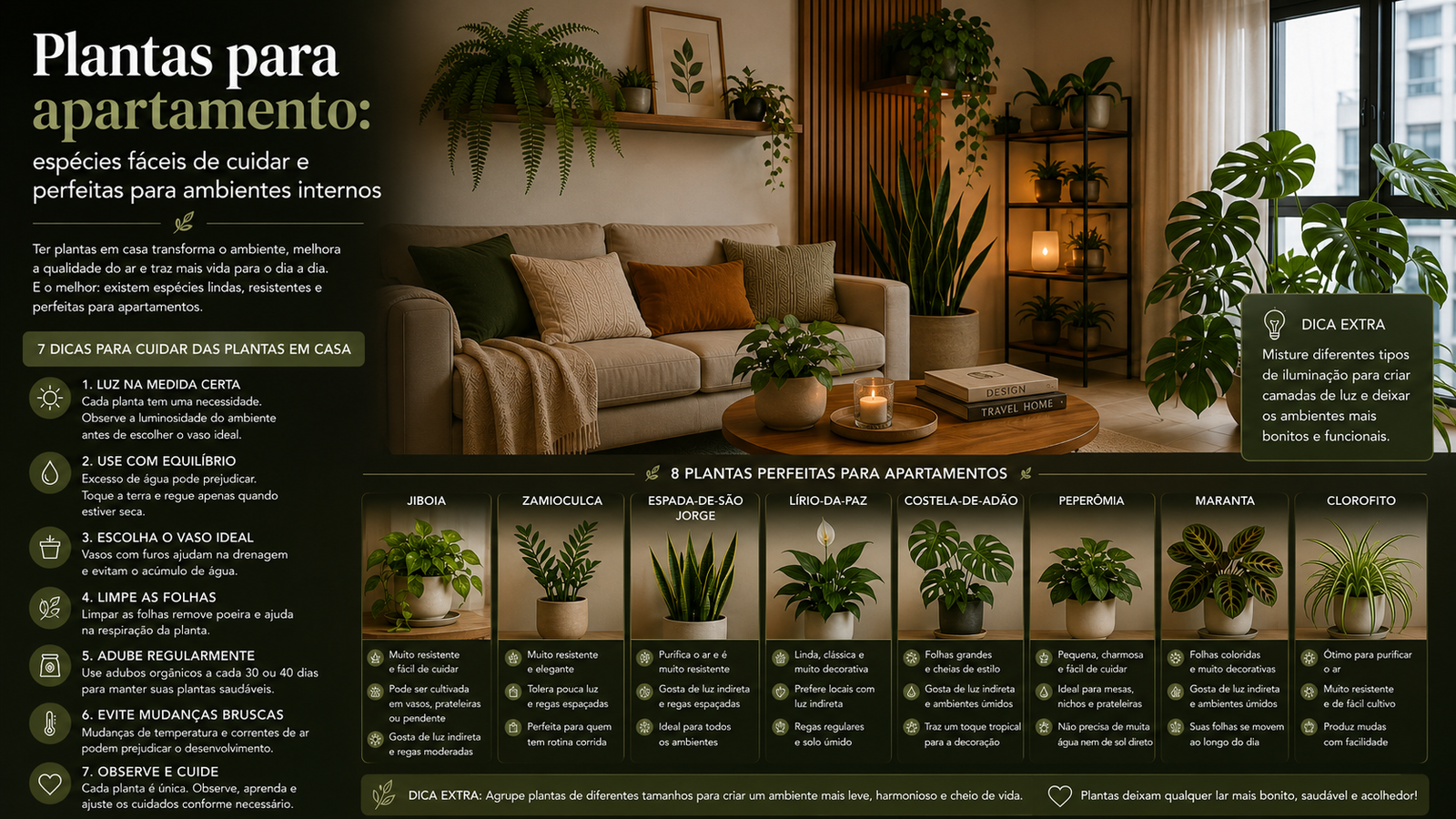 Plantas para apartamento com espécies resistentes, modernas e fáceis de cuidar para deixar sua casa mais aconchegante.