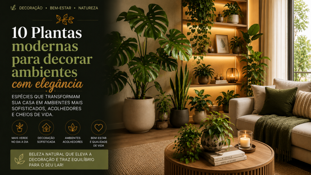 Conheça 10 plantas modernas para decorar ambientes e deixar sua casa mais sofisticada, acolhedora e cheia de vida.