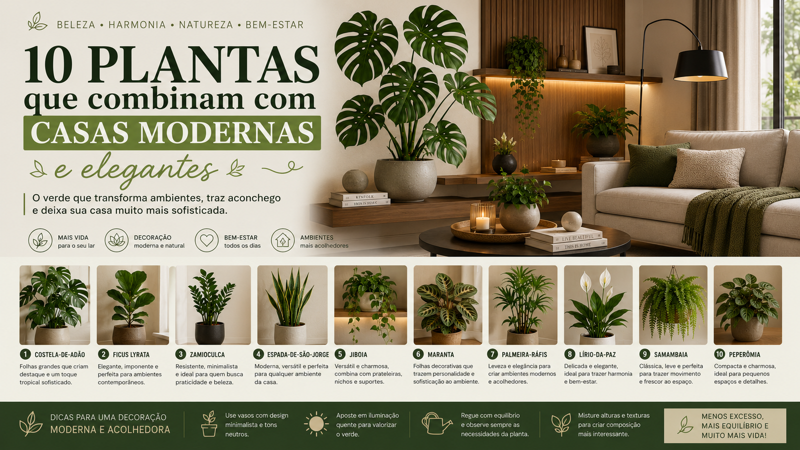 Descubra 10 plantas que combinam perfeitamente com casas modernas e deixam os ambientes mais sofisticados e aconchegantes.