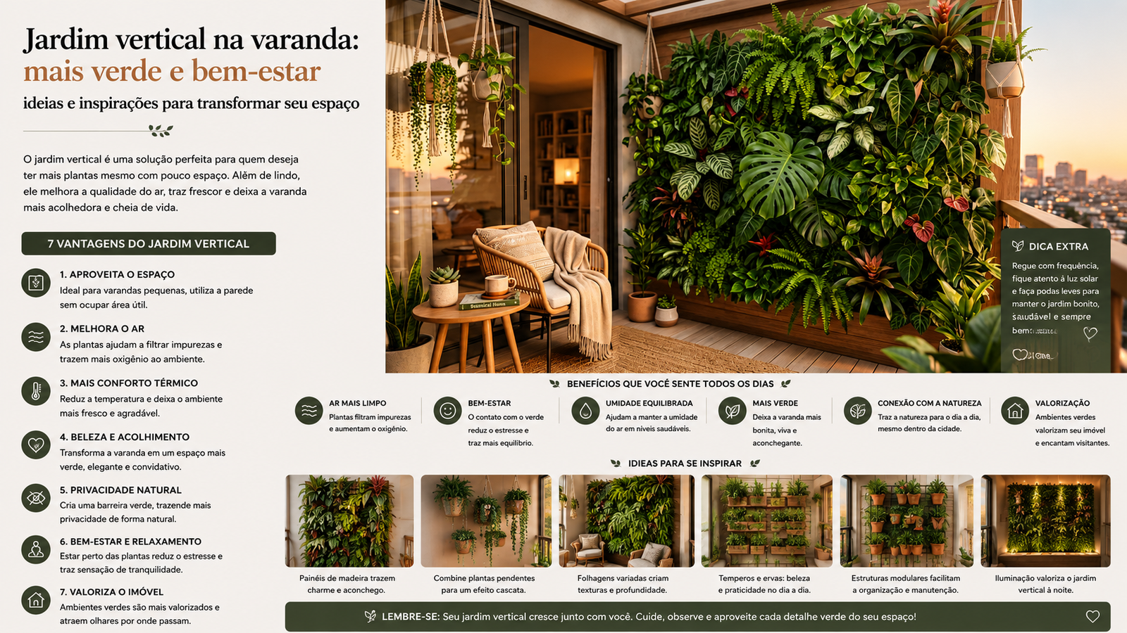 Jardim vertical com ideias modernas, plantas ideais e dicas simples para decorar pequenos espaços de forma bonita e funcional.