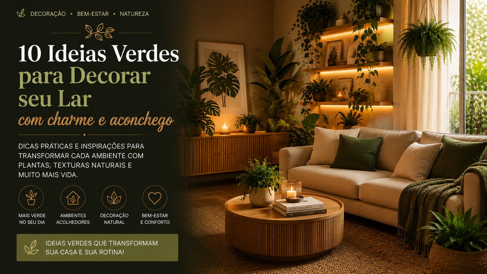 Descubra 10 ideias verdes para decorar seu lar e transformar os ambientes com mais beleza, conforto e naturalidade.