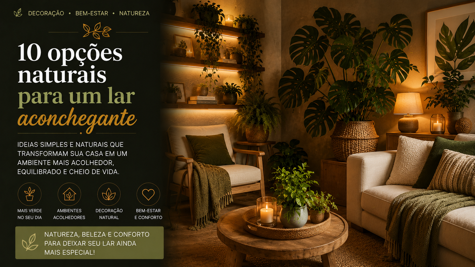 Veja 10 opções naturais para deixar sua casa mais aconchegante, elegante e confortável com plantas e decoração verde.