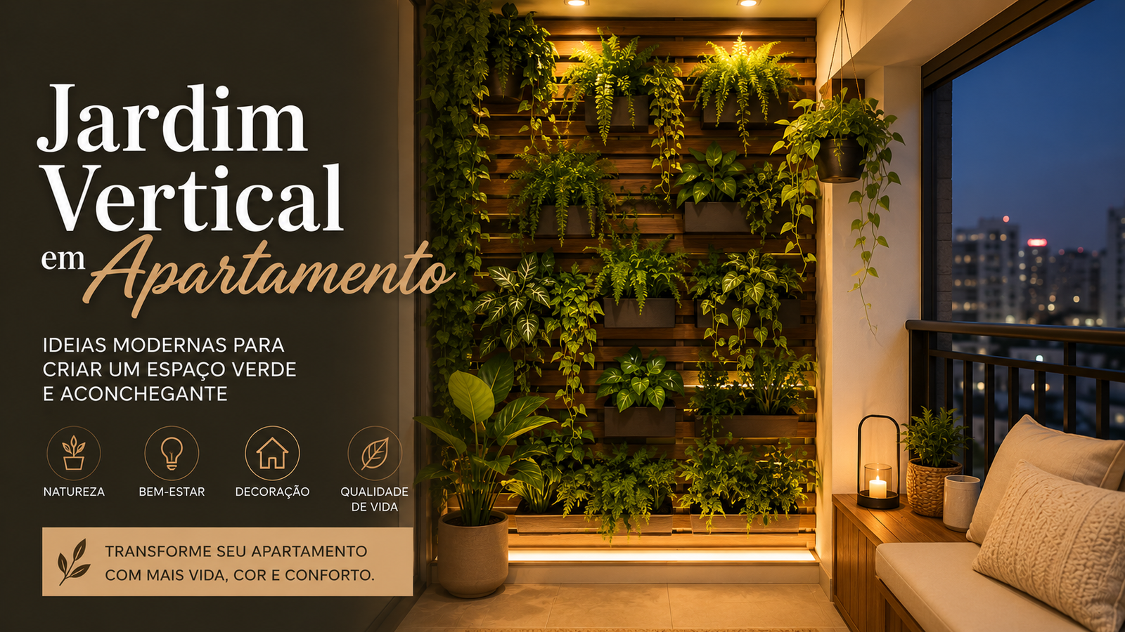 Jardim vertical em apartamento com ideias simples, modernas e práticas para transformar pequenos espaços com plantas.