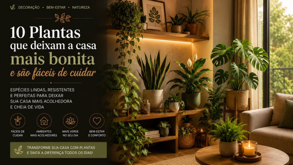 Conheça 10 plantas lindas, resistentes e fáceis de cuidar para deixar sua casa mais aconchegante e cheia de vida.