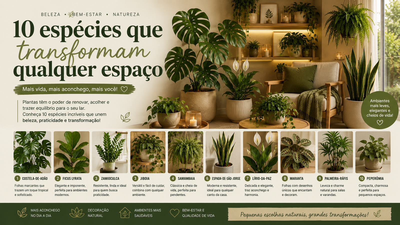 Conheça 10 espécies incríveis que transformam qualquer espaço em um ambiente mais elegante, acolhedor e cheio de vida.