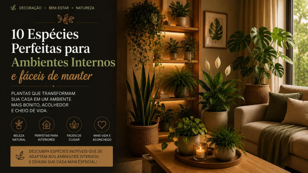 Conheça 10 espécies perfeitas para ambientes internos que deixam sua casa mais bonita, acolhedora e cheia de vida.