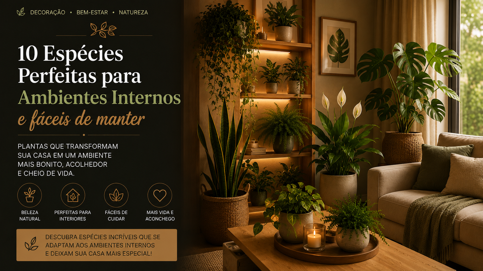 Conheça 10 espécies perfeitas para ambientes internos que deixam sua casa mais bonita, acolhedora e cheia de vida.