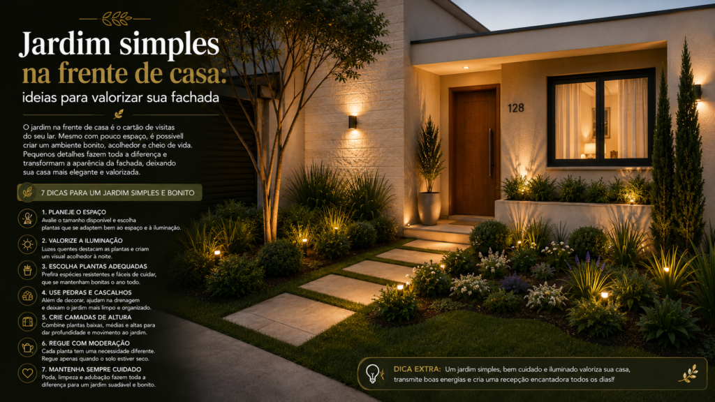 Jardim simples na frente de casa com ideias modernas, econômicas e aconchegantes para deixar o ambiente mais bonito.