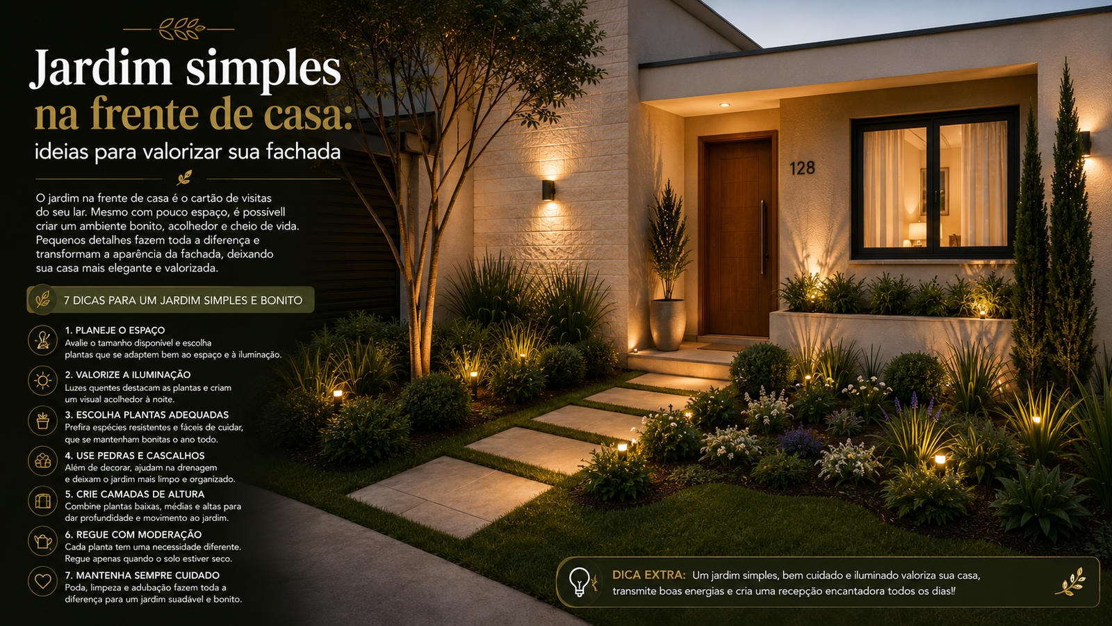 Jardim simples na frente de casa com ideias modernas, econômicas e aconchegantes para deixar o ambiente mais bonito.