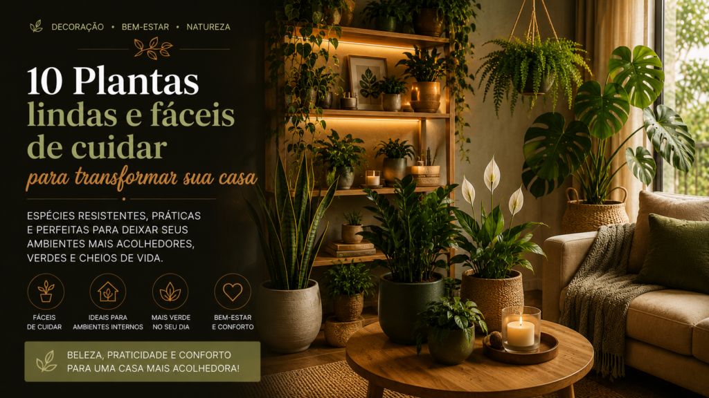 Descubra 10 plantas lindas e fáceis de cuidar para deixar sua casa mais acolhedora, moderna e cheia de vida.