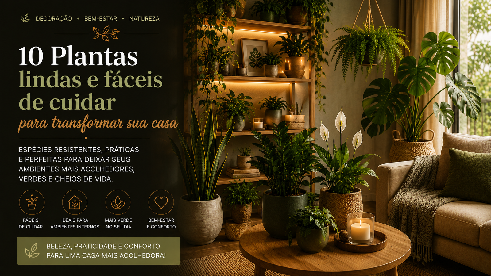 Descubra 10 plantas lindas e fáceis de cuidar para deixar sua casa mais acolhedora, moderna e cheia de vida.